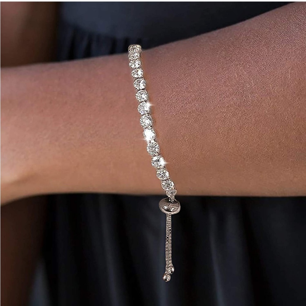 Tennis Bracelet White Gold Plated Diamond Cubic Zirconia CZ Adjustable Slider